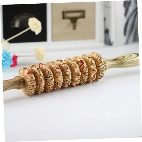 Vista 7 de POPETPOP Rodillo masajeador abdominal de mano de nueve ruedas de madera, herramienta de alivio muscular multifunción para terapia corporal, masaje