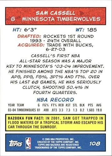 Vista 2 de 2004-05 Bazooka #108 Sam Cassell NBA Basketball Trading Card