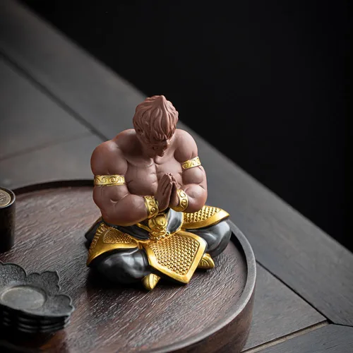 Vista 5 de Figura de rey mono, figura de Sun Wukong de músculos fuertes, estatua de viaje de cerámica al oeste, estatua de meditación de Wukong de 5.5 pulgadas
