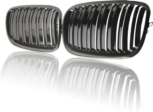 Vista 5 de Rejilla frontal de riñón compatible con BMW X5 E70 2007-2013 X6 E71 2008-2014, rejilla ABS de doble ranura en negro brillante, 2 piezas