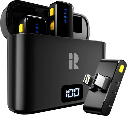 Vista 7 de Rythflo Micrófono Lavalier inalámbrico para iPhone 17/16/15 y Android Negro carbón