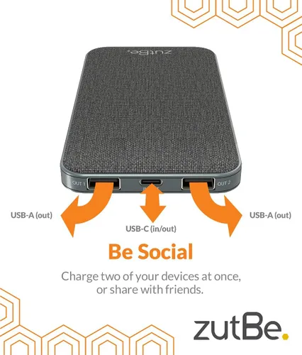 Vista 3 de zutBe PowerTrip 10000mAh Portable Charger with 1 USB-C 2 USB-A Ports and 18W of Power Delivery PD Charge Any iPhone 17 16 15 14/13/12/ Samsung