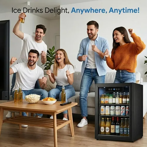 Vista 7 de Refrigerador de bebidas, mini refrigerador de 1.8 pies cúbicos con puerta de vidrio y control electrónico de temperatura para cerveza, vino