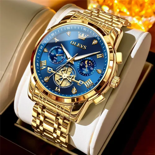 Vista 2 de OLEVS Relojes para hombre de plata, reloj de cronógrafo de acero inoxidable para hombre, reloj analógico de cuarzo de cara grande para hombre