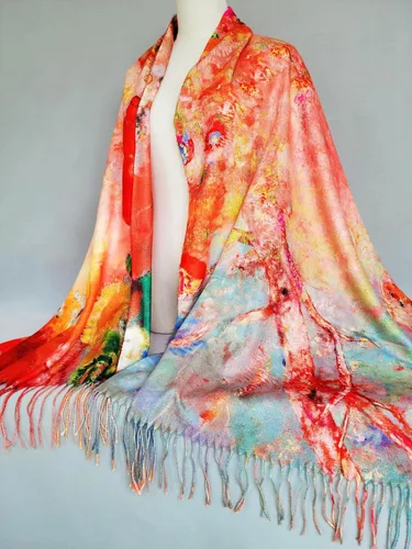 Vista 5 de VENVSBEE Reversible Scarf Soft Large Shawl Wrap Blanket Double Sided Art Print Warm Pashmina Stoles Klimt Van Gogh Gifts