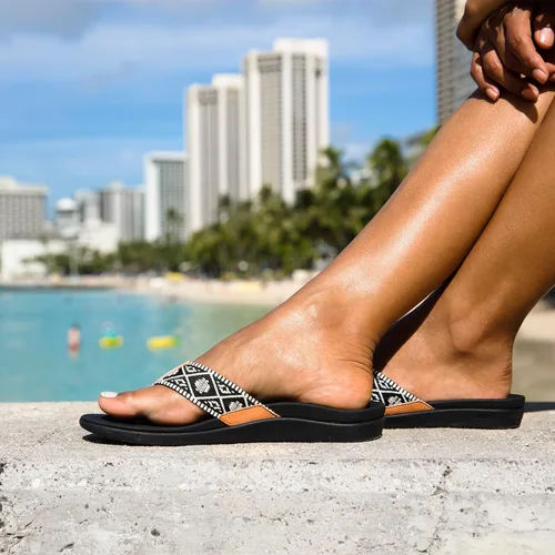 Vista 2 de REEF Sandalias ortopédicas tejidas para mujer Negro/Blanco