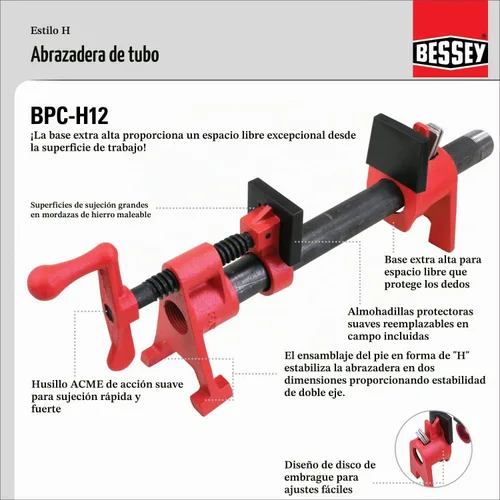 Vista 2 de BESSEY BPC-H12, abrazaderas de tubo de 1/2 pulgada estilo H - Increíblemente versátiles, fáciles de ensamblar, abrazadera de taller indispensable