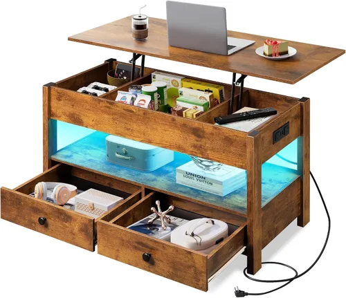 Vista 12 de WLIVE Mesa de Centro, Mesa de Centro con Tapa Elevable con 2 Cajones, Gran Almacenamiento y Estante Abierto, Tapa de Mesa Elevable para Sala de Negro