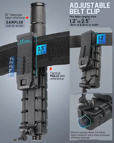 Vista 3 de LIVANS Soporte de bastón para cinturón de servicio, funda de bastón extensible de policía táctica, funda retráctil para bastón telescópico de 21 a