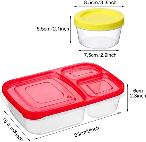 Vista 3 de Tanlade Lonchera Bento reutilizable de 37 onzas, 6 unidades, 3 compartimentos, recipientes de plástico para preparación de comidas, 12 recipientes