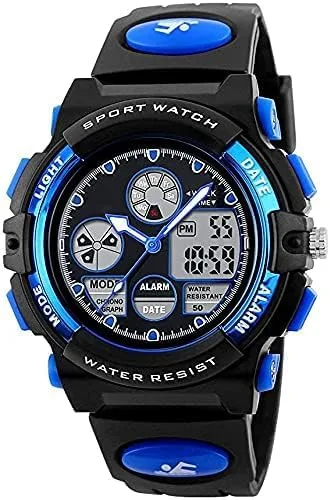 Vista 2 de PASNEW Reloj para niños, relojes multifuncionales para niños, calendario de alarma LED, reloj deportivo impermeable para niños, relojes con esferas