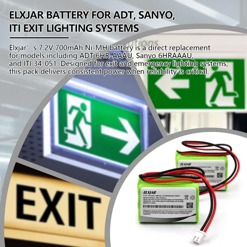 Vista 5 de Paquete de 2 baterías de repuesto para iluminación de emergencia/salida NI-MH de 7.2 V AAA 700 mAh para ANIC0191, ITI 34-051, Sanyo 6HRAAAU, ADT