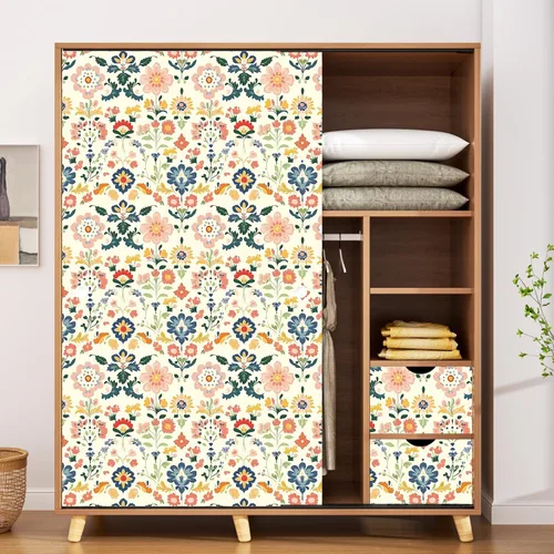 Vista 6 de ILHIIOR Papel tapiz floral rosa para despegar y pegar, papel de contacto con hojas bohemias, flores amarillas, extraíble, autoadhesivo, impermeable