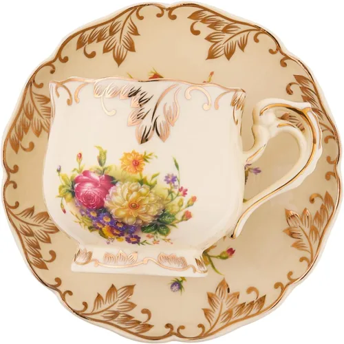 Vista 6 de Juego de 2 tazas de té y platillos de 8 onzas (floral colorido)