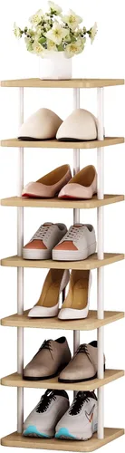 Vista 9 de SORCEDAS Estante vertical para zapatos de 5 niveles, organizador de almacenamiento de zapatos de madera para ahorrar espacio, estante estrecho