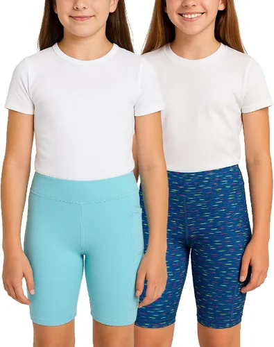 Vista 3 de Pantalones cortos de ciclismo para niñas, paquete de 4 pantalones cortos de compresión atlética de cintura alta para niñas, para baile, yoga