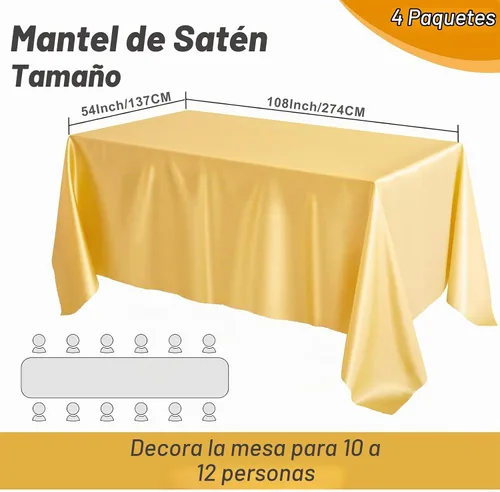 Vista 2 de SiinvdaBZX Paquete de 4 manteles de satén dorado de 108 x 54 pulgadas, manteles de comedor suaves y brillantes para mesa rectangular de 6 pies