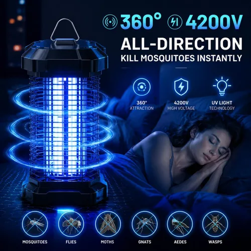 Vista 5 de Eliminador de insectos al aire libre, eliminador de mosquitos eléctrico de 4200 V para interiores, eliminador de insectos