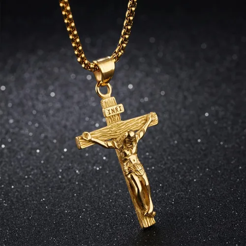 Vista 2 de FIGEDY Stainless Steel Cross Crucifix Bible Prayer Pendant Necklace, Jesus Cross Shape Chain Necklace Gold Black Silver For Men Papa Teenage Teen