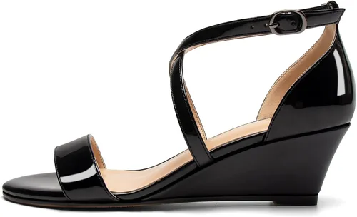 Vista 2 de Zamikoo Sandalias de tacón de cuña cruzada para mujer, correa de tobillo con hebilla ajustable, talla 5 de EE. UU. - talla 13