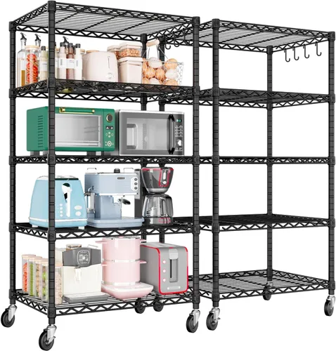 Vista 14 de PrimeZone Estantería de alambre con ruedas, estantes de almacenamiento de metal resistente de 5 niveles ajustables con certificación NSF