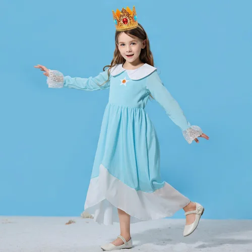 Vista 4 de LOEL Disfraz de melocotón de príncipes para niñas, disfraz de princesa melocotón para niña, disfraz de Hawlloween con accesorios