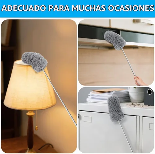 Vista 5 de Mini plumero de microfibra para limpieza, plumero de mano con poste de extensión, pequeño plumero lavable para interior de automóvil, oficina