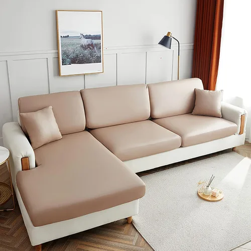 Vista 14 de Fundas de cojín impermeables para sofá, funda de cojín elástica de piel sintética para sofá en forma de L, protector de muebles para sala de estar