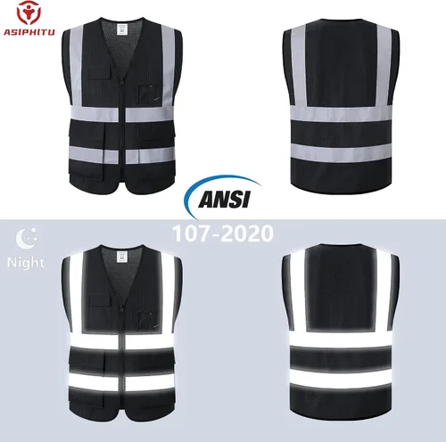 Vista 5 de Chaleco de seguridad reflectante para hombres y mujeres, chaleco de construcción que cumple con el estándar ANSI/ISEA ANSI Standard, 5 utility
