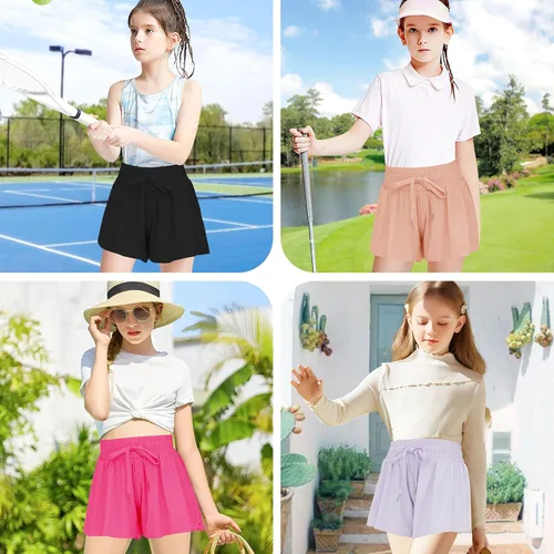 Vista 5 de QooNoo Girls Butterfly Shorts with Pocket Flowy Athletic Shorts High Waist Preppy Running Shorts for Kids Teen