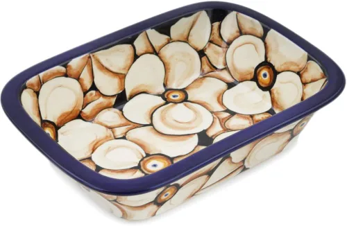 Vista 10 de Auténtica cerámica polaca rectangular Baker Signature UNIKAT en camachuelo en serbal diseño hecho a mano en Bolesławiec Polonia por Ceramika