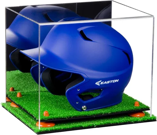 Vista 73 de Better Display Cases Vitrina acrílica para casco de bateo de béisbol con espejo, elevadores rosados, montaje en pared y base de espejo (V22/A012)