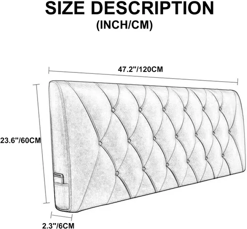 Vista 2 de Cabecera tapizada de piel sintética suave con botones para cama de tamaño doble/Queen/King, funda suave de soporte con cabecera, azul