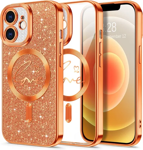 Vista 148 de Hython Funda para iPhone Air con purpurina, compatible con MagSafe Love Heart fundas magnéticas transparentes para teléfono para mujeres y niñas