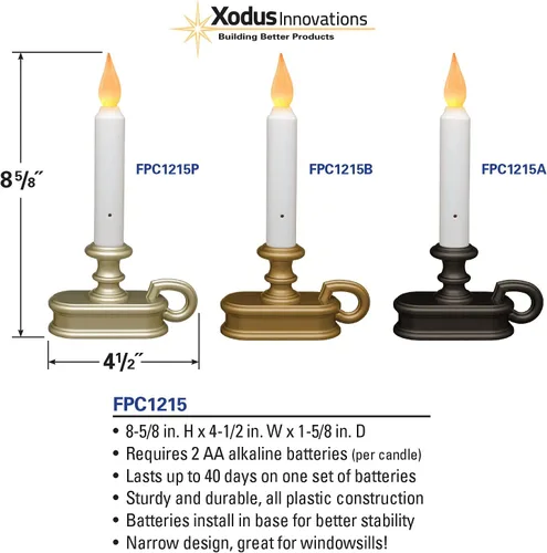 Vista 4 de Xodus Innovations FPC1215A - Vela de ventana de 9 pulgadas con pilas y base con asa y llama LED ámbar incluye 2 configuraciones de llama, parpadeo