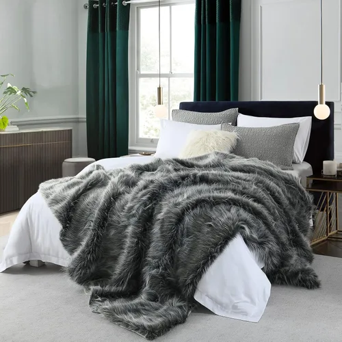 Vista 13 de Manta de felpa de piel sintética de lujo con patrón azteca, súper cálida, esponjosa, elegante, mullida manta decorativa para sofá, sillón, sofá