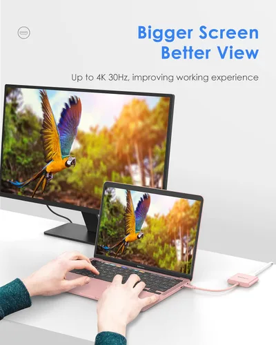 Vista 3 de LENTION Hub USB-C 3 en 1, adaptador HDMI 4K con USB 3.0 y carga PD de 100 W, compatible con MacBook/Surface/iPad Pro, oro rosa Ideal for Work &