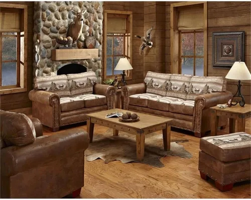 Vista 8 de American Furniture Classics Sierra Sillón de cabaña., Cuero Madera Microfibra Tapiz Alpine Lodge