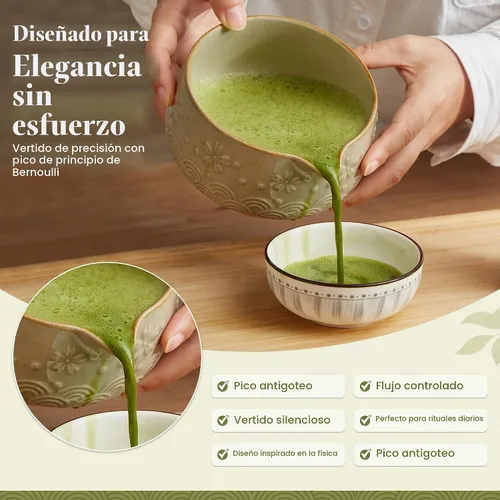 Vista 4 de Juego de 9 batidores Matcha – Juego de té Matcha con cuenco de cerámica matcha, batidor de bambú (Chasen), cuchara, tamiz Kit Matcha para Verde