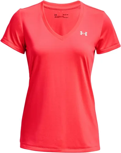 Vista 4 de Under Armour - Camiseta Tech de manga corta y cuello en V para mujer, color sólido