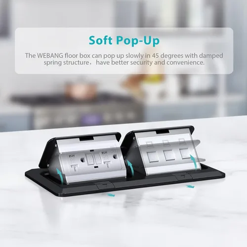 Vista 6 de WEBANG Kit eléctrico de caja de piso doble emergente, salida de receptáculo GFCI de acero inoxidable de 20 amperios, resistente a la intemperie