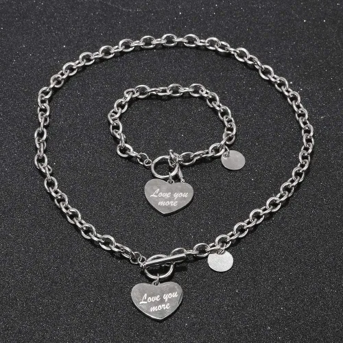 Vista 4 de Collar de corazón y pulsera de corazón para mujer, conjunto de joyería de cadena de palanca