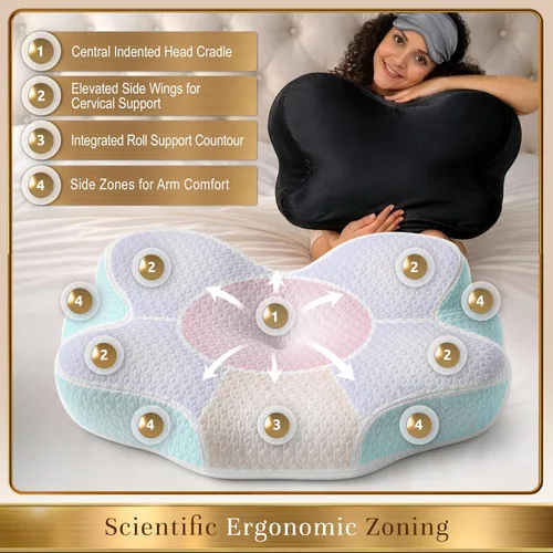 Vista 3 de Almohada cervical cervical para dormir de lado y de espalda, almohada ergonómica de espuma viscoelástica de alta calidad con fundas de almohada Negro