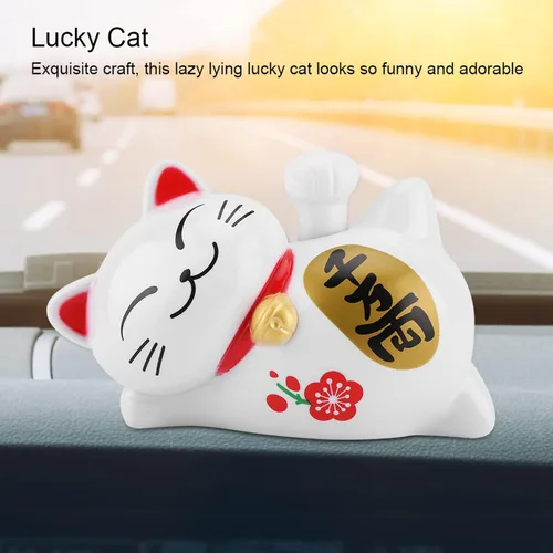 Vista 9 de FTVOGUE Energía solar Maneki Neko LuckyCat Fortune Acogedor Agitar el brazo pata arriba Lazy Mentir Riqueza Fortuna Gato Casa Tiendas Coche Feng