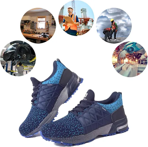 Vista 6 de SUADEX Zapatos de punta de acero indestructibles para hombres y mujeres, zapatos de trabajo ligeros para hombres, cómodos zapatos de seguridad