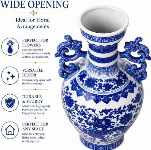 Vista 3 de Jarrón clásico de porcelana de dragón azul y blanco, Jingdezhen, China