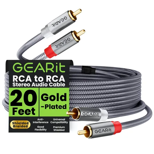 Vista 13 de GEARit Cable RCA (1 pie) 2RCA macho a 2RCA macho, cables de audio estéreo, cable RCA estéreo blindado trenzado para cine en casa, televisión de alta