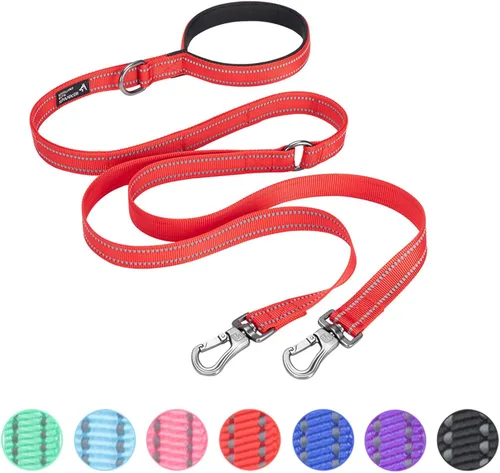 Vista 12 de EXCELLENT ELITE SPANKER Correa doble reflectante - Correa doble para perro de 5 pies con mango acolchado para dos perros que caminan y entrenan Negro