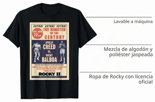 Vista 3 de Rocky Creed Vs Balboa Rematch of The Century Poster - Camiseta para hombre, color negro, talla 3XL