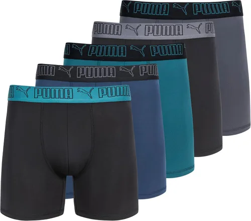 Vista 22 de PUMA Paquete de 5 calzoncillos tipo bóxer Performance para hombre Azul marino/rojo/negro
